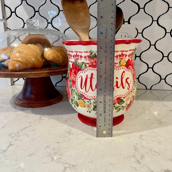 The Pioneer Women vintage Floral large utensil holder stoneware cottage - Picture 2 of 10
